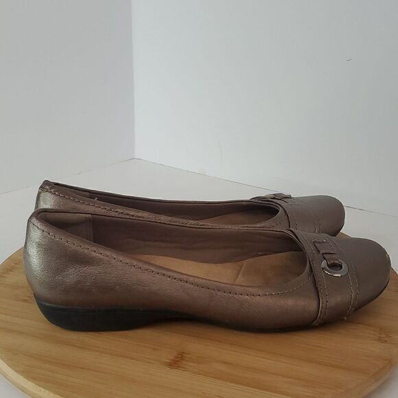 Clarks Collection Ballet Flats Brown Bronze Comfort Shoes Size 9W - Picture 2 of 11